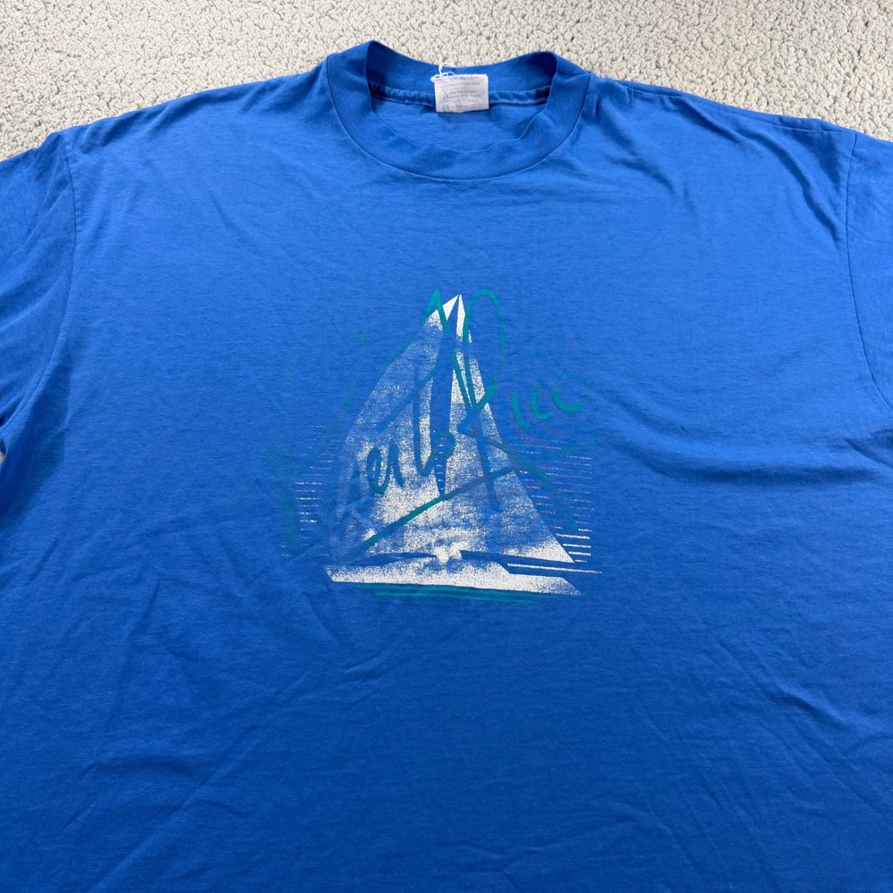 Vintage Hanes Fifty-Fifty Puerto Rico Sailboat‎ Graphic T-Shirt Blue Mens XXL